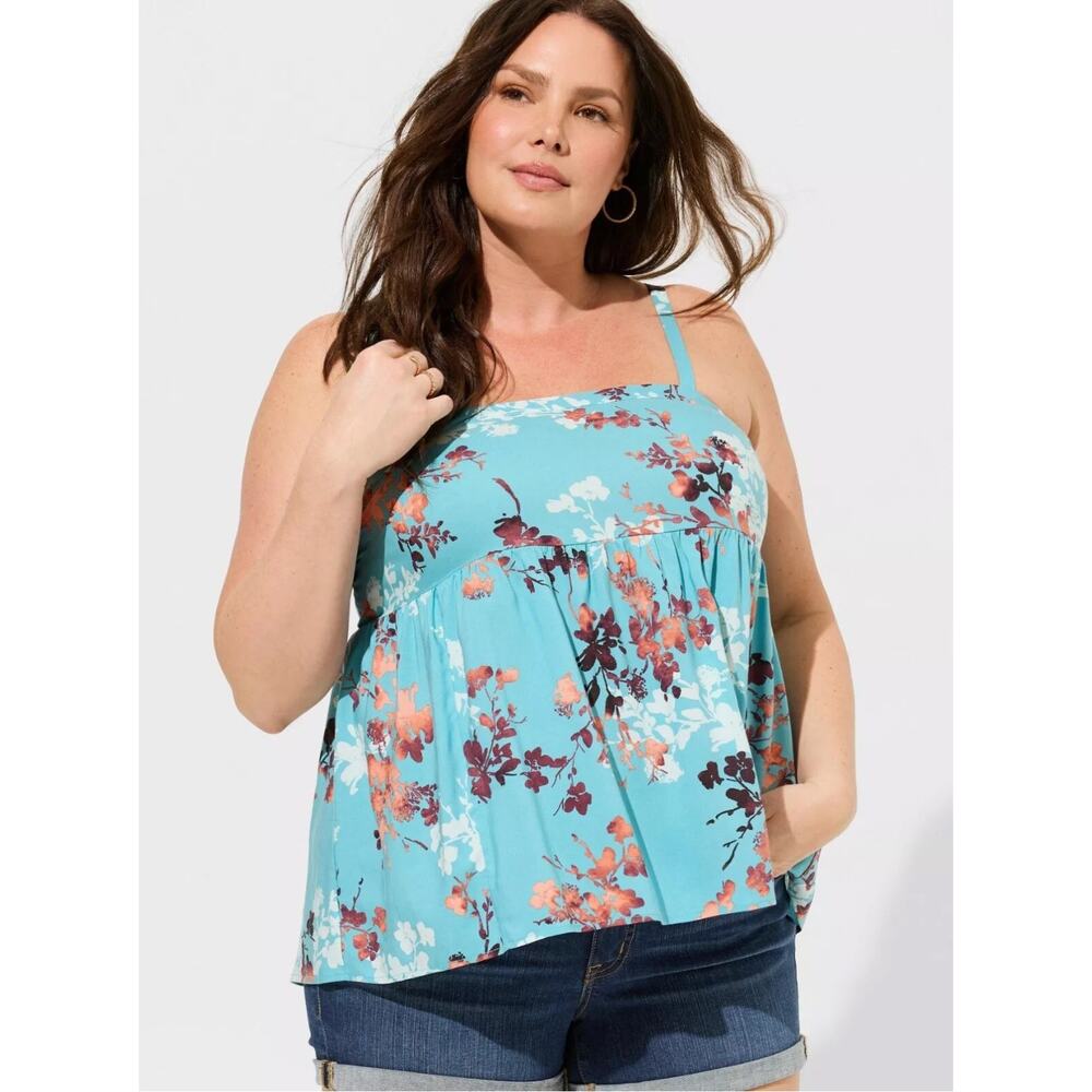 NEW Torrid Babydoll Challis Square Neck Tank Top Blouse in Floral Still Water 3X